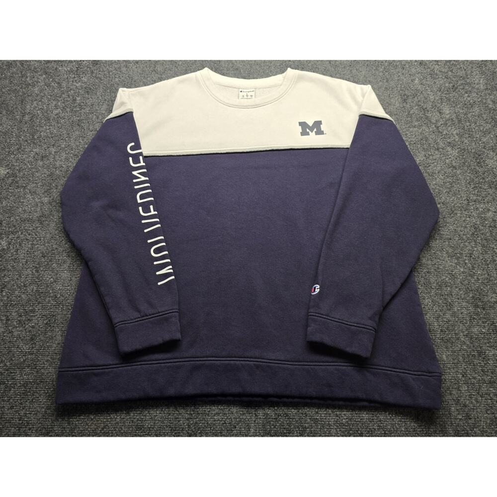 Michigan Wolverines Champion 2-tone Blue & White Shoulders Rare Sweatshirt LARGE